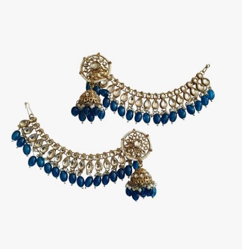 Honeycomb Shape Jhumka Gold-Plated Ear Chain